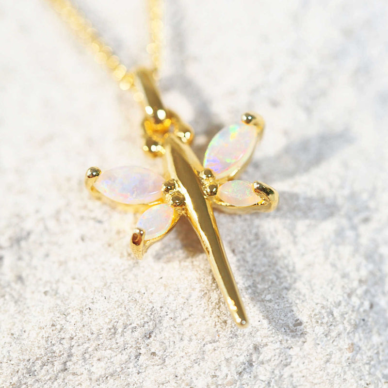 dragonfly opal pendant in gold plated silver