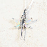 colourful marquise shaped opals set into a dragonfly pendant