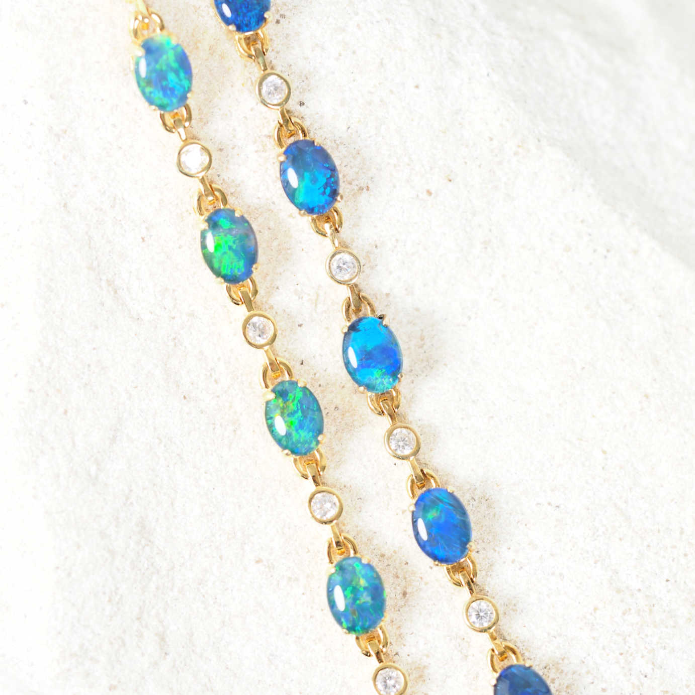 'Starlight Blue' Gold Plated Silver Triplet Opal Bracelet