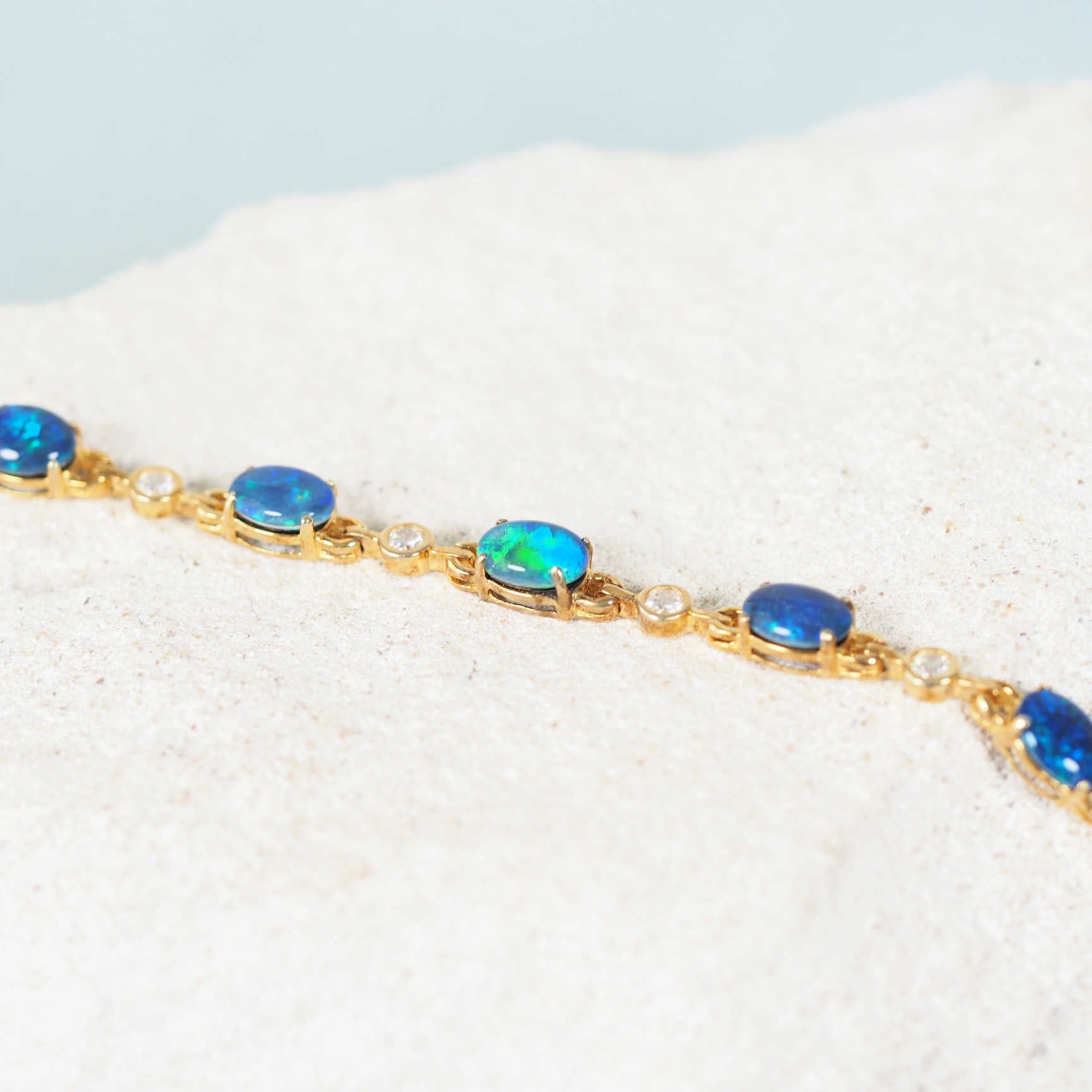 blue and green opal bracelet gold plated silver