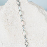 Starlight Trio opal bracelet in sterling silver featuring three oval-shaped South Australian solid white opals and 10 sparkling crystal accents."