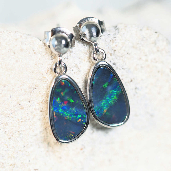 colourful silver opal earrings set with australian doublet opals