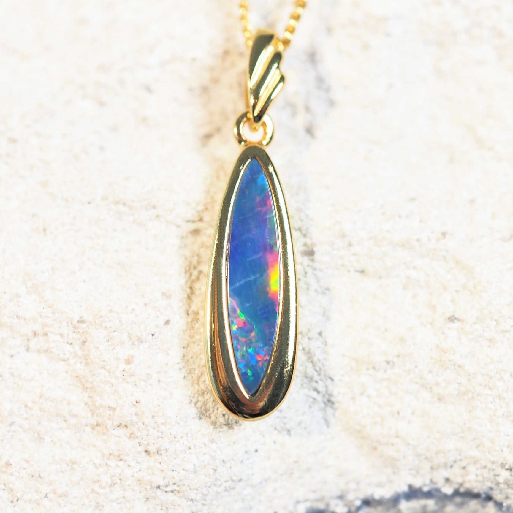 colourful gold plated silver opal pendant