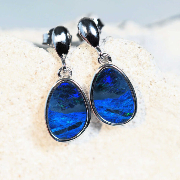 blue opal earrings set in silver
