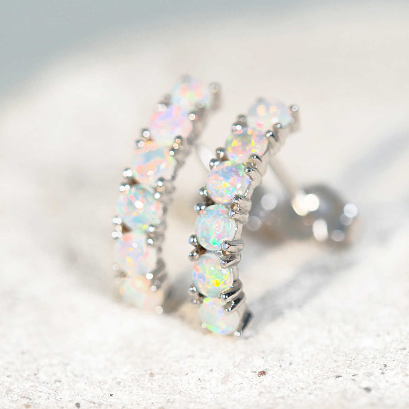 'Tatiana' 14ct White Gold White Opal Earrings