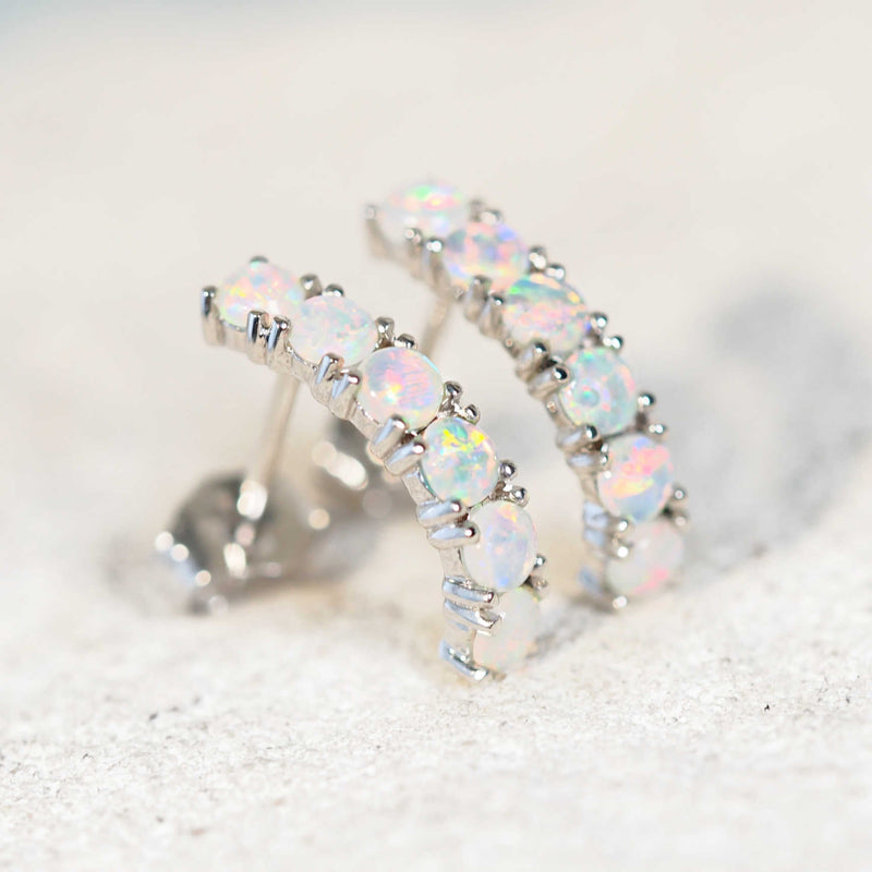 'Tatiana' 14ct White Gold White Opal Earrings