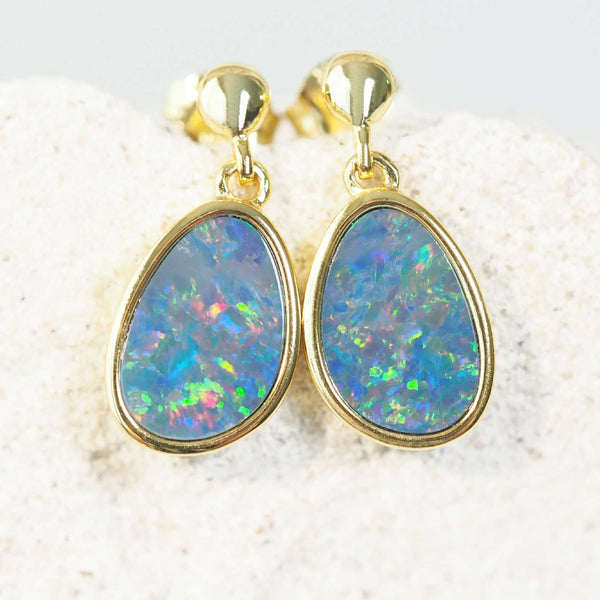 dangling opal earrings set in gold plated silver