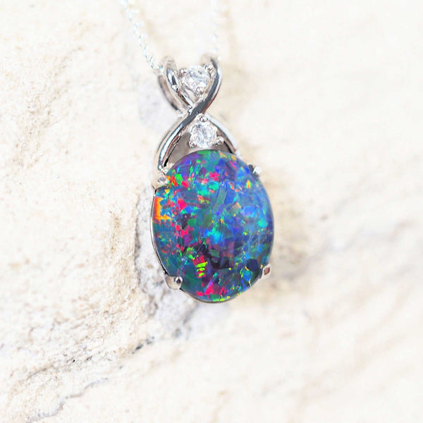 colourful opal pendant with diamantes