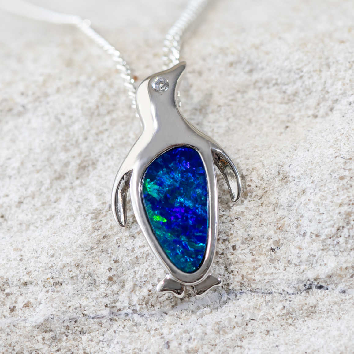 'Adelie II' Silver Australian Doublet Opal Necklace Pendant - Black Star Opal