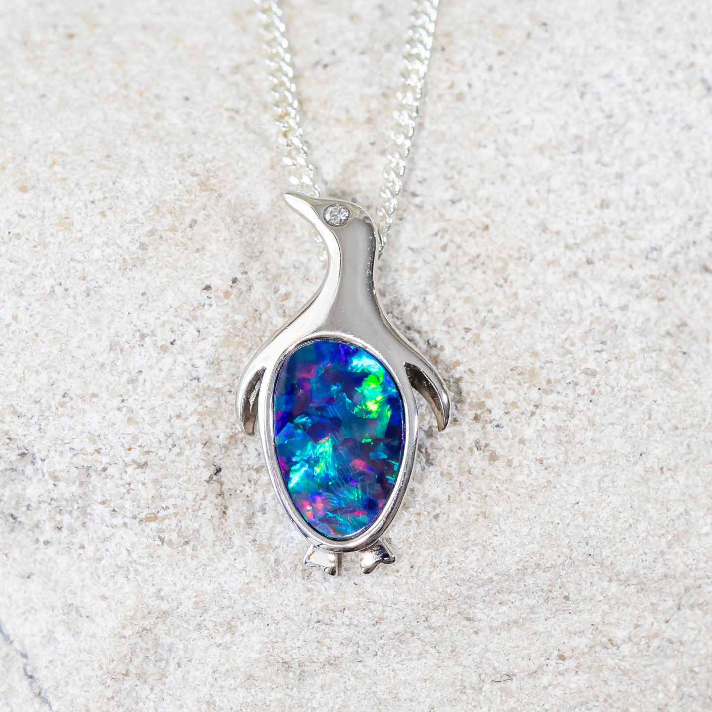 'Adelie' Silver Australian Doublet Opal Necklace Pendant - Black Star Opal