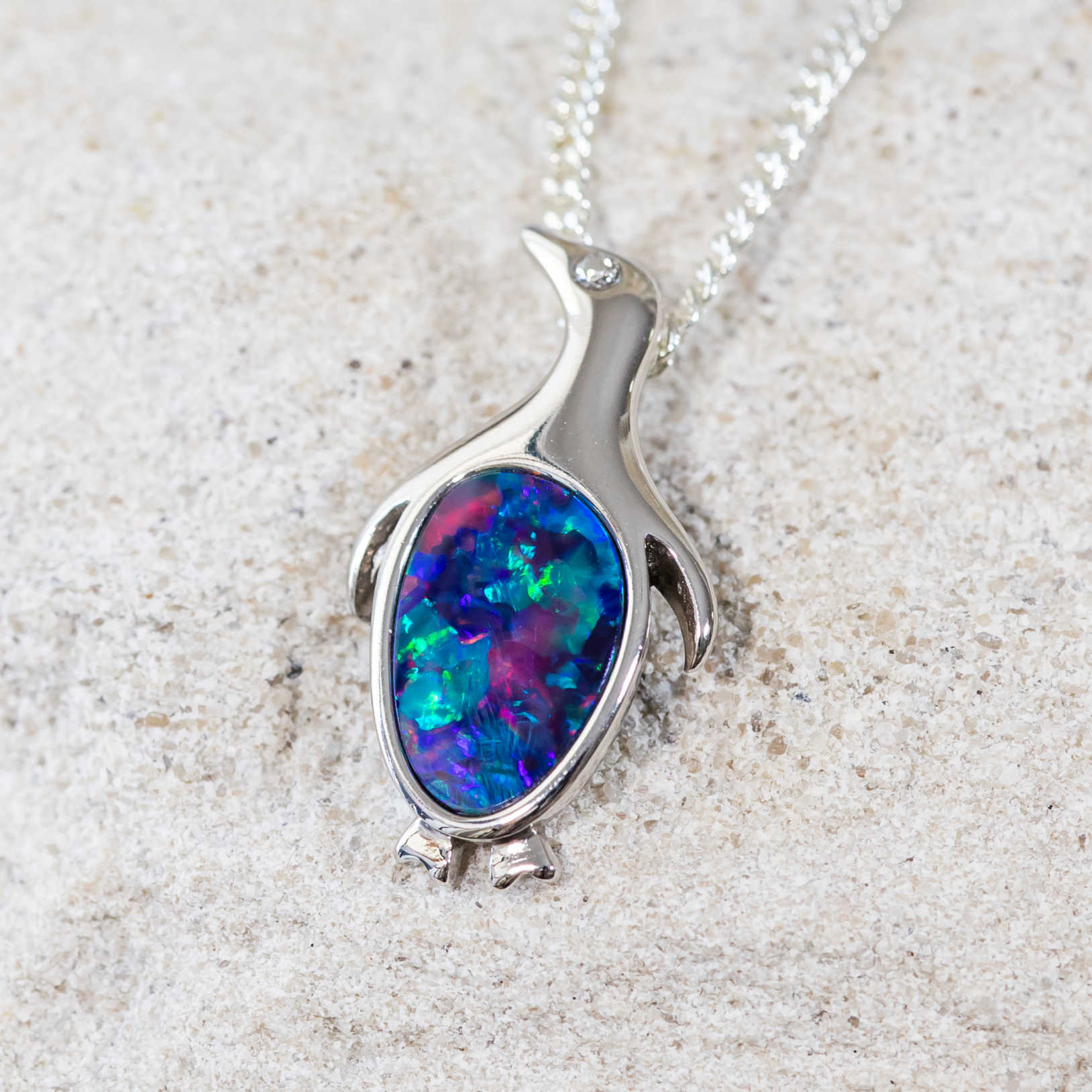 'Adelie' Silver Australian Doublet Opal Necklace Pendant - Black Star Opal