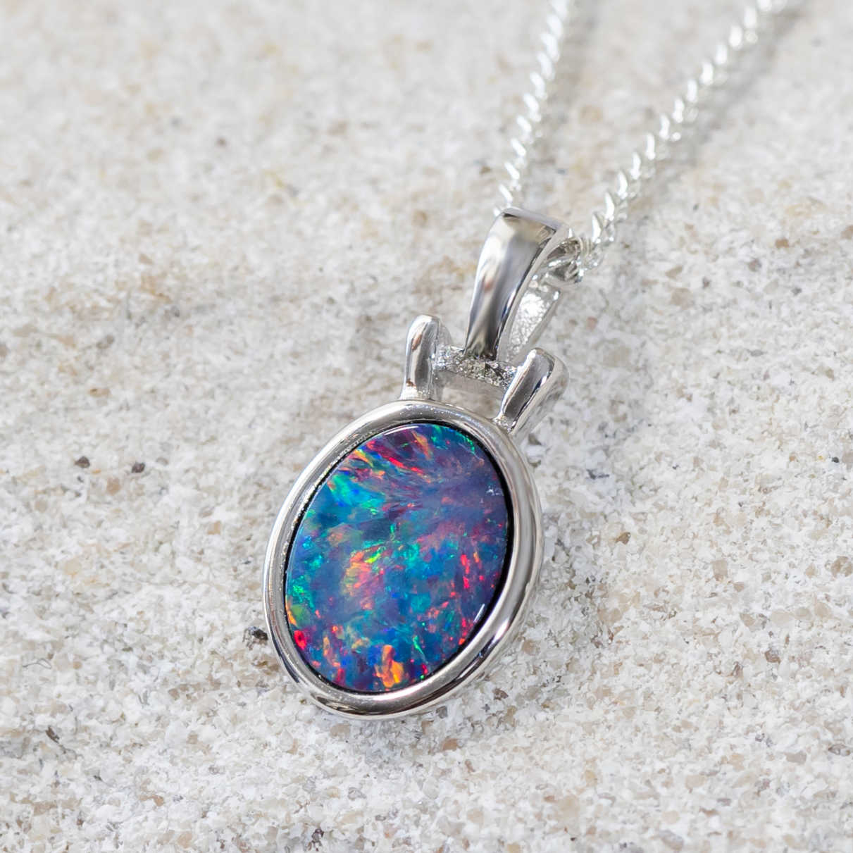 silver doublet opal necklace