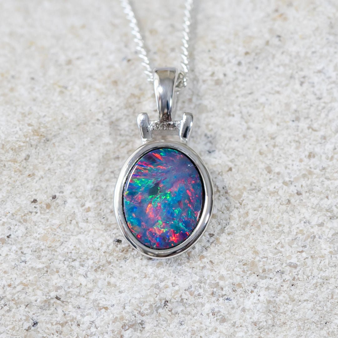 silver doublet opal pendant