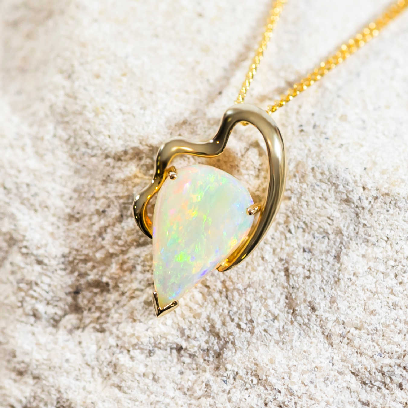 'Aila' Gold Australian White Opal Necklace Pendant - Black Star Opal