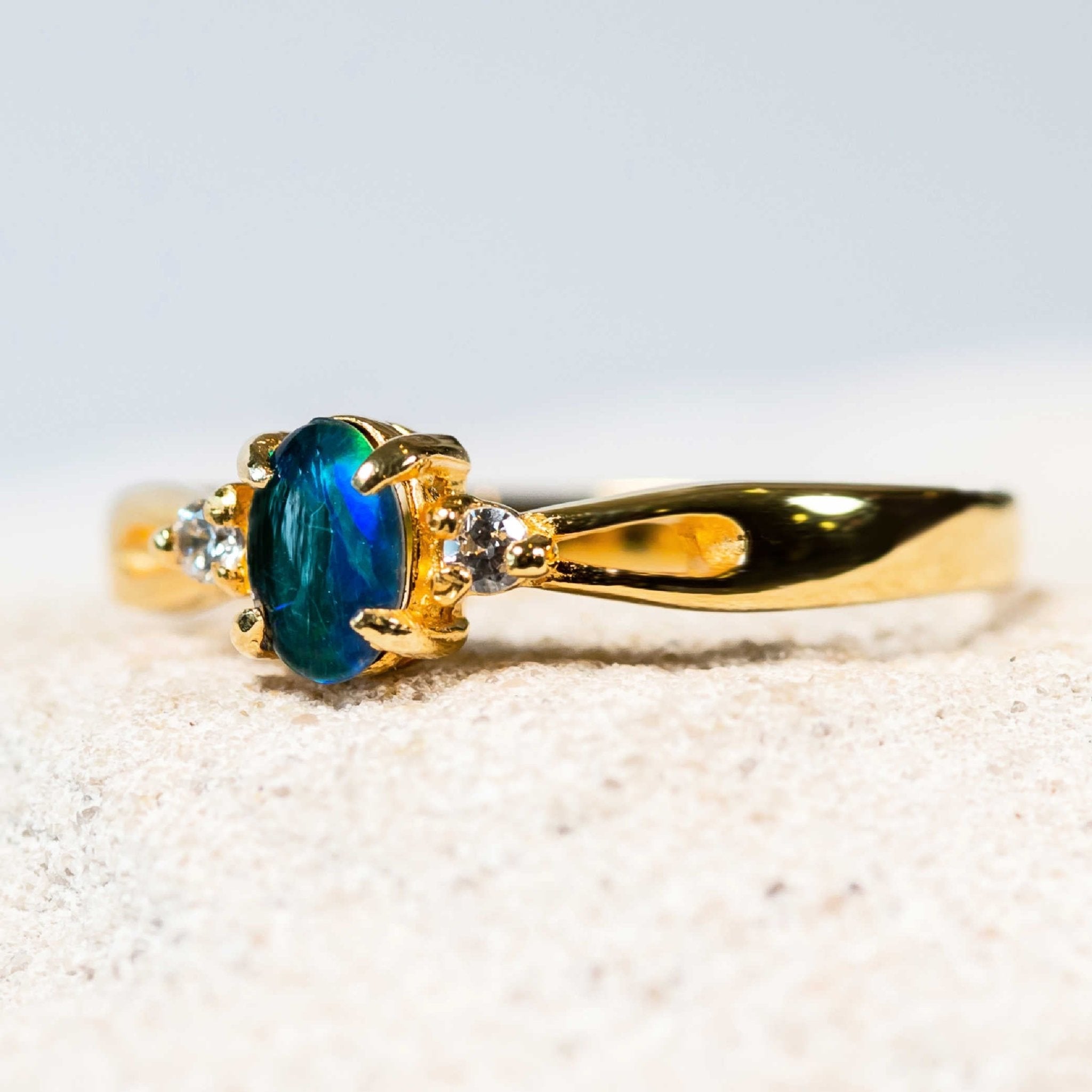 'Alana' Gold Plated Silver Australian Triplet Opal Ring - Black Star Opal