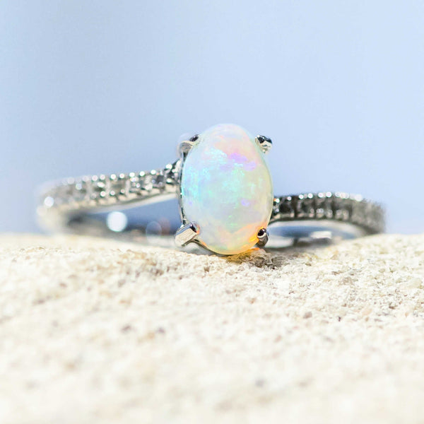 White Opal Gemstone Silver Plated Ring for Women and Men