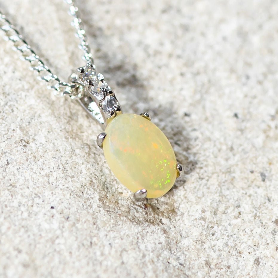 'Alexa' Silver Australian Light Opal Necklace Pendant - Black Star Opal