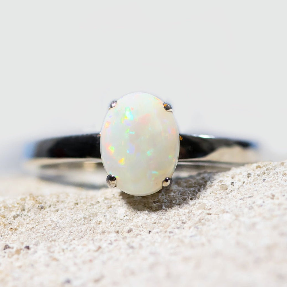 White top Opal Stone Ring Classic Silver Crystal Oval Wedding Rings