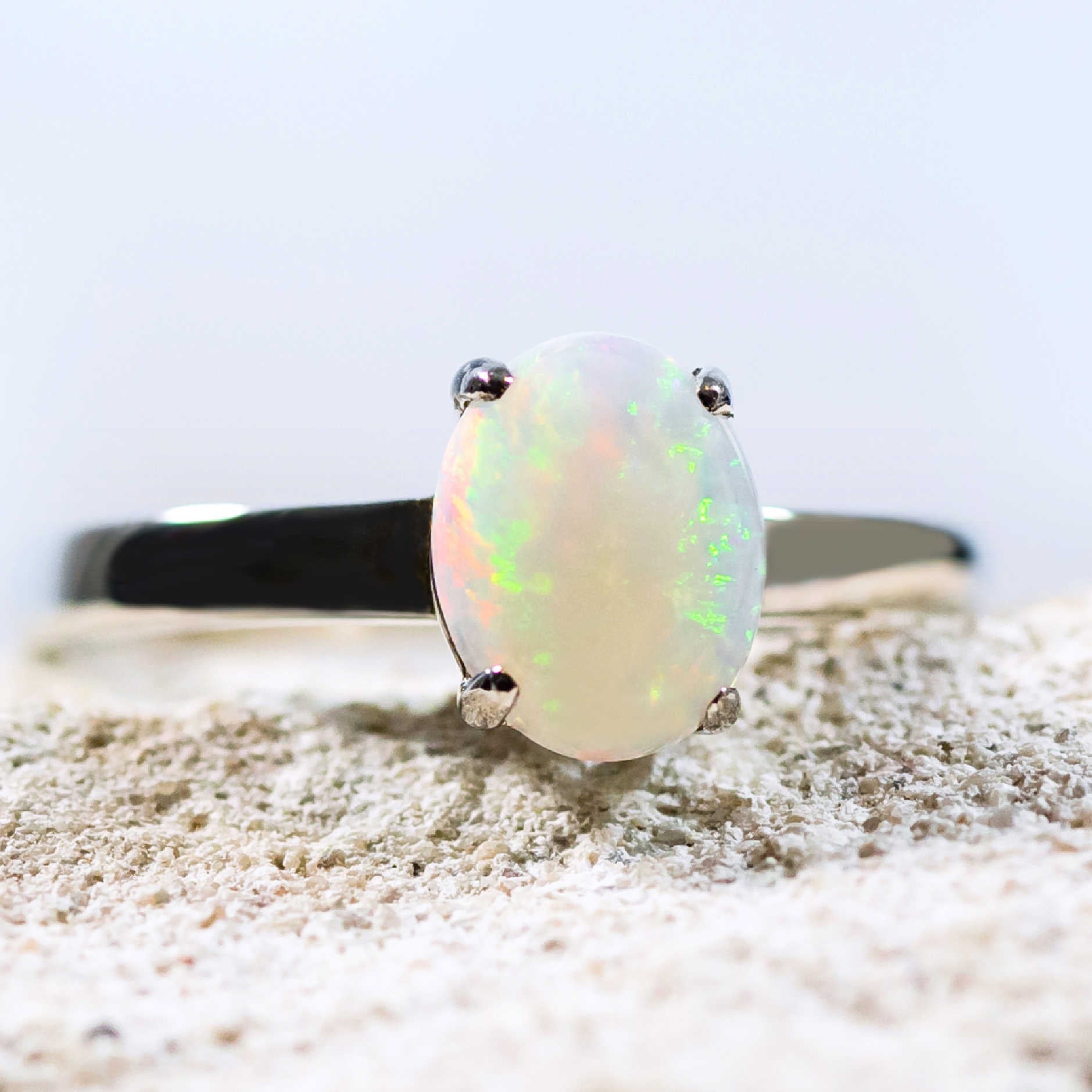 'Alina Crystal' Silver Crystal Opal Ring - Black Star Opal