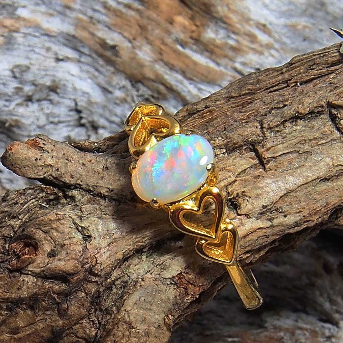 love heart opal ring in gold plated silver