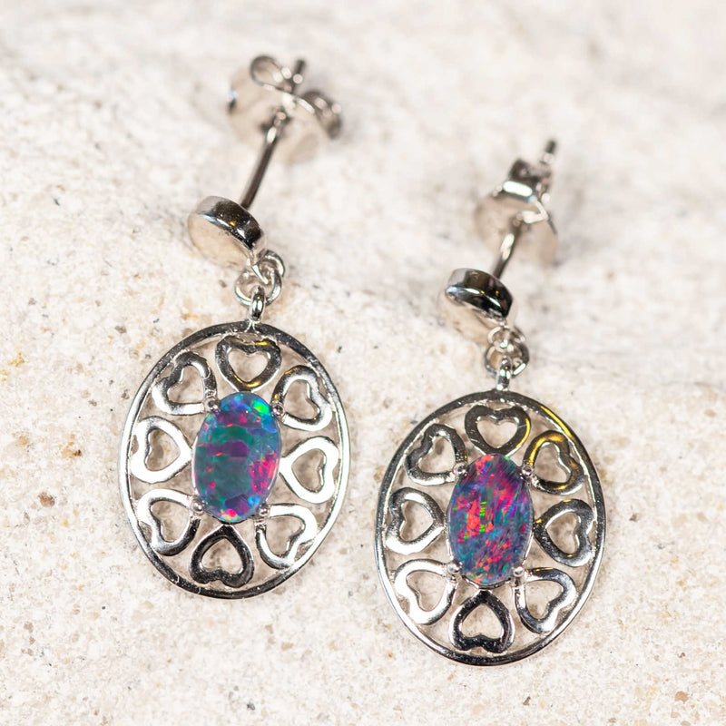 'Amore' Silver Australian Triplet Opal Earrings - Black Star Opal