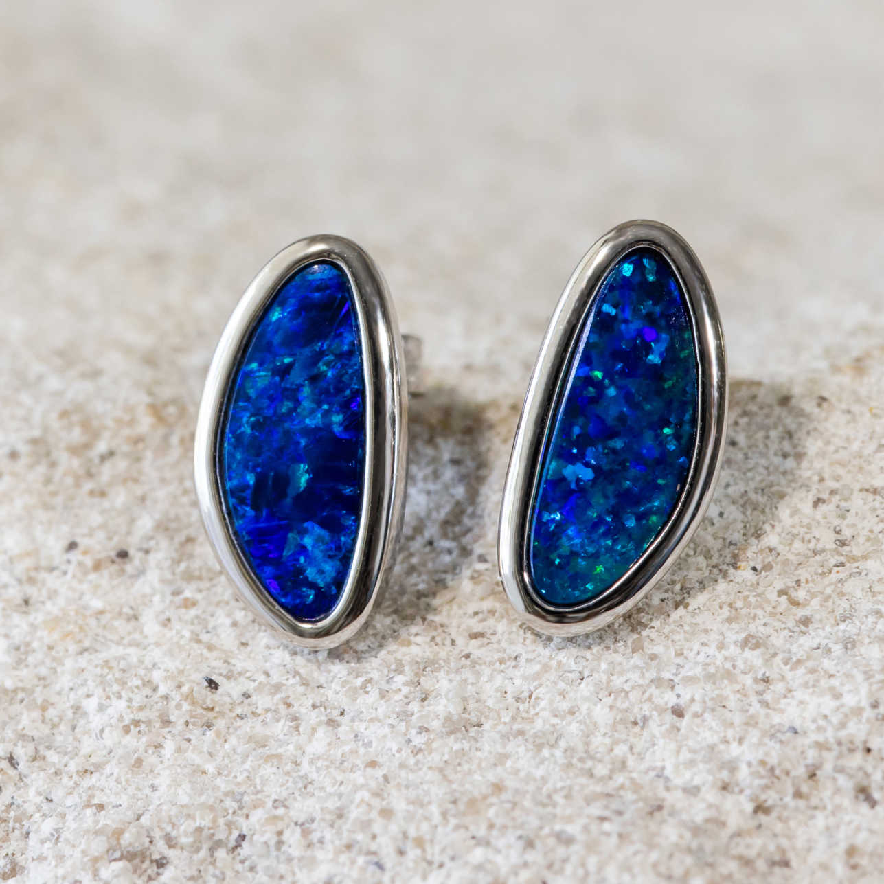 'Aria' White Gold Australian Doublet Opal Earrings - Black Star Opal