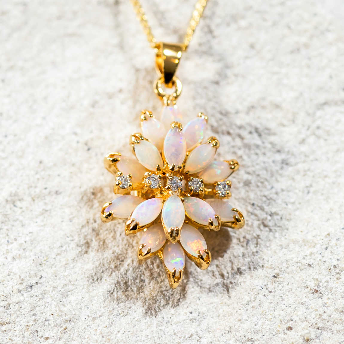 'Aster' Gold Plated Silver Australian Crystal Opal Necklace Pendant - Black Star Opal