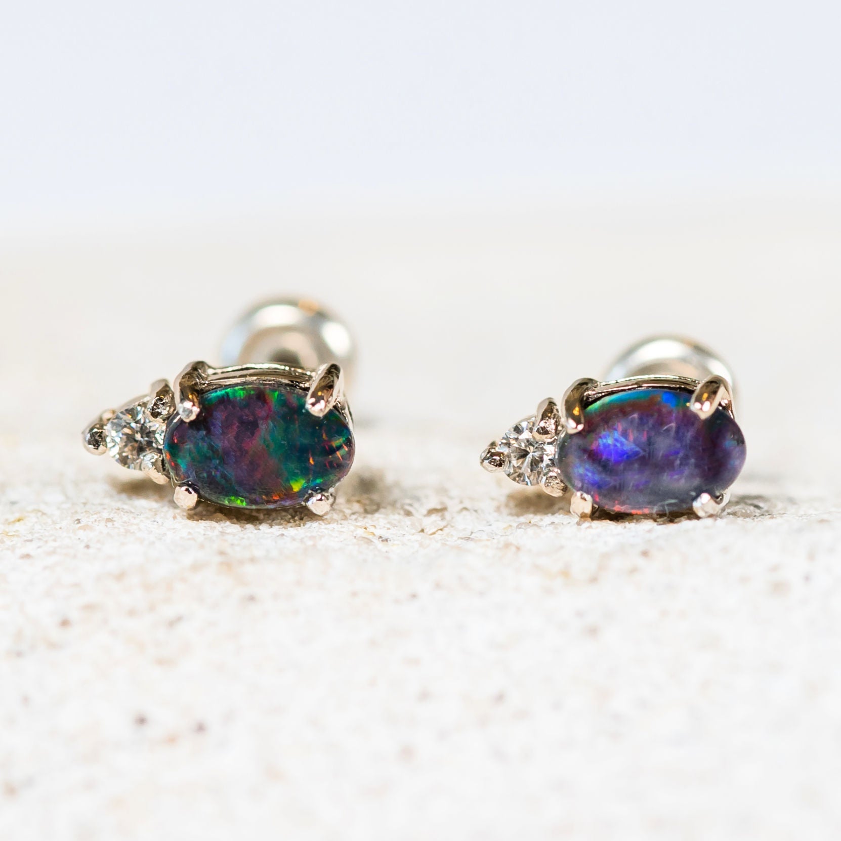 'Audrey' Silver Australian Triplet Opal Earrings - Black Star Opal