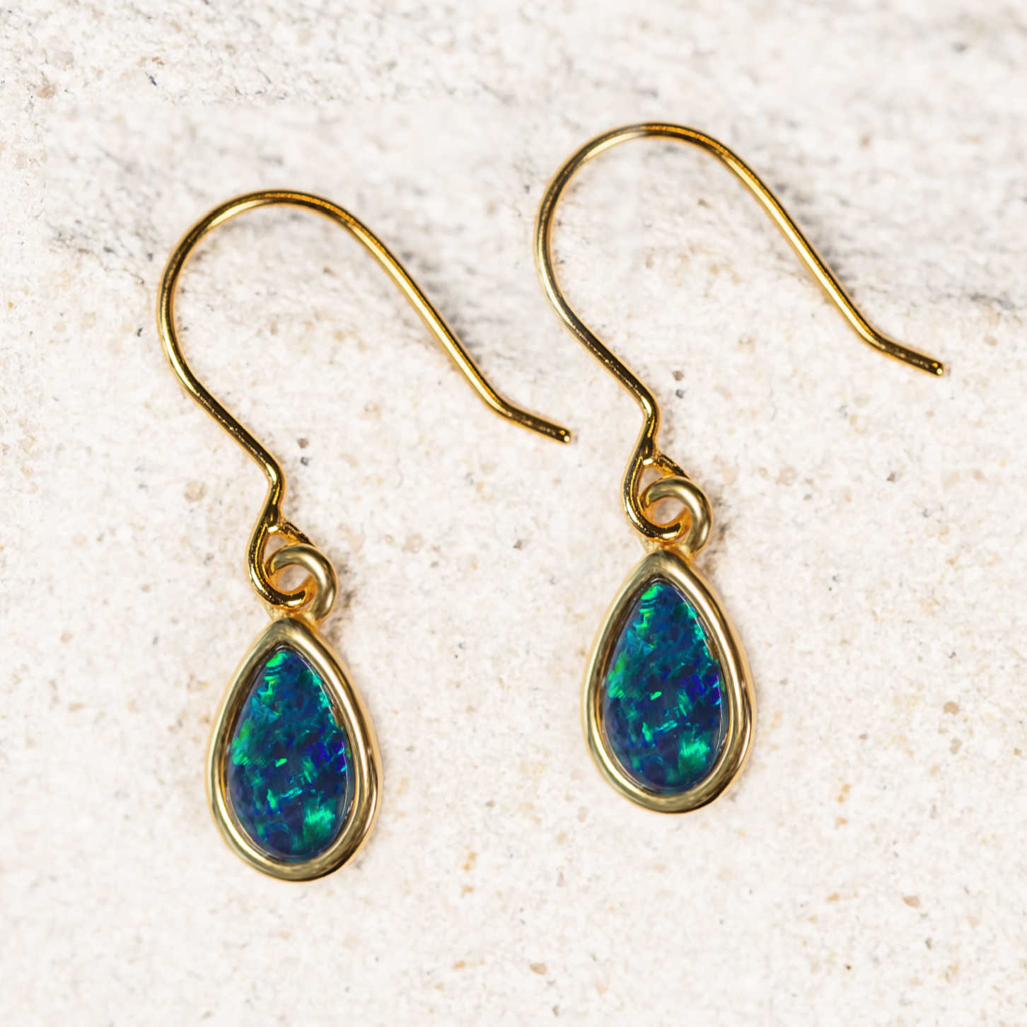 'Avah' Gold Plated Silver Australian Triplet Opal Earrings - Black Star Opal