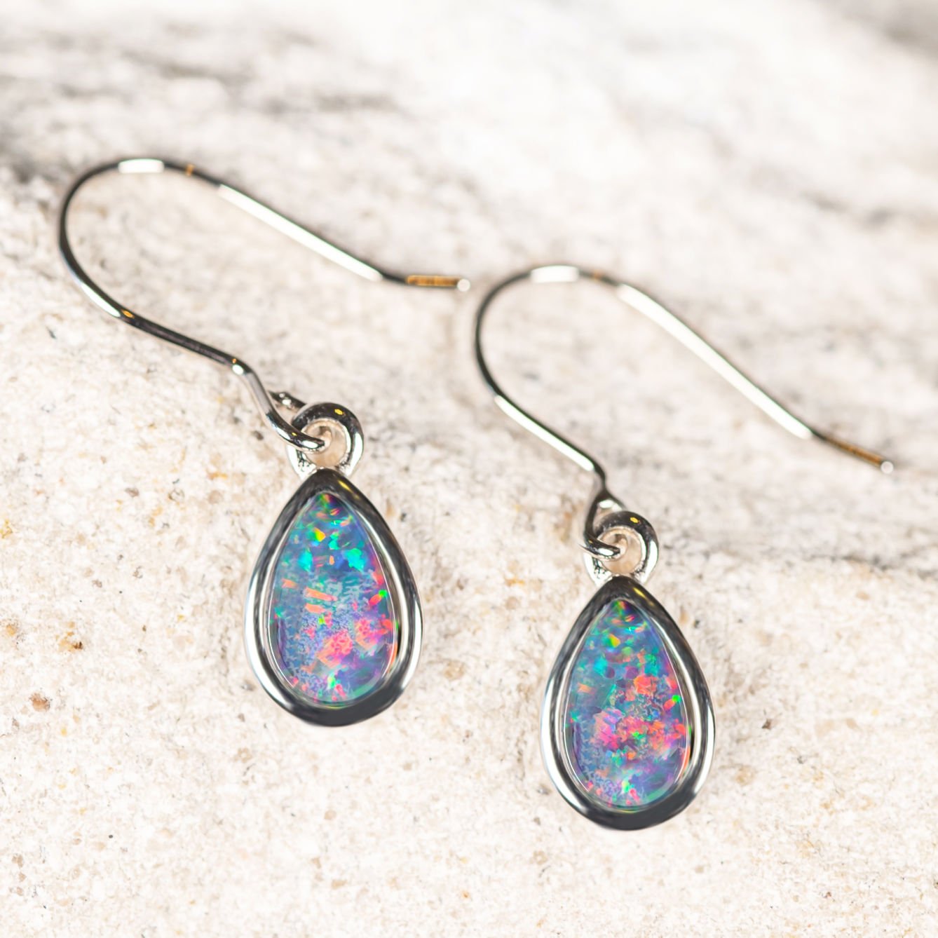 'Ayla' Silver Australian Triplet Opal Earrings - Black Star Opal