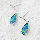 'Blaze' White Gold Australian Doublet Opal Earrings - Black Star Opal