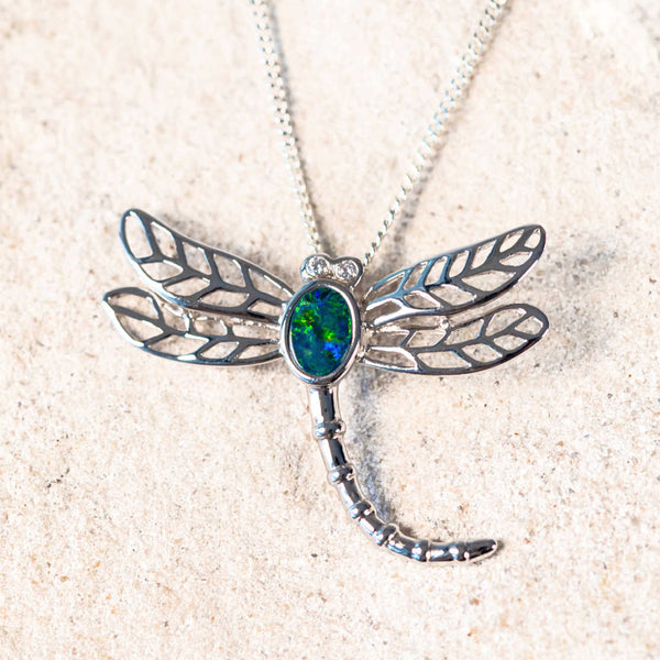 Womens Silver Dragonfly Necklace with Zircon Stones » Anitolia