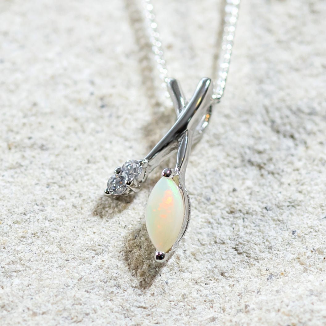 'Callie' Silver Australian White Opal Necklace Pendant - Black Star Opal