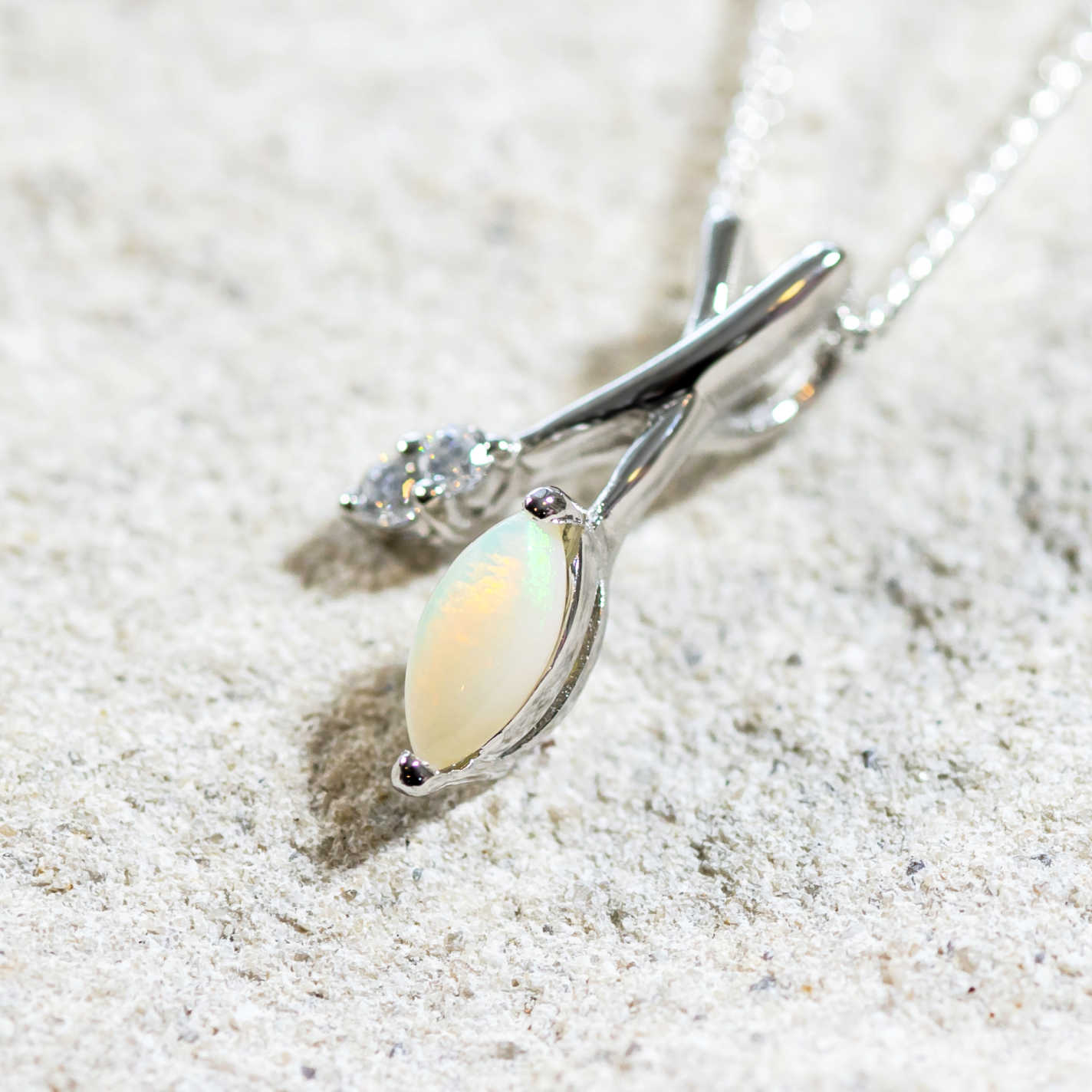 'Callie' Silver Australian White Opal Necklace Pendant - Black Star Opal