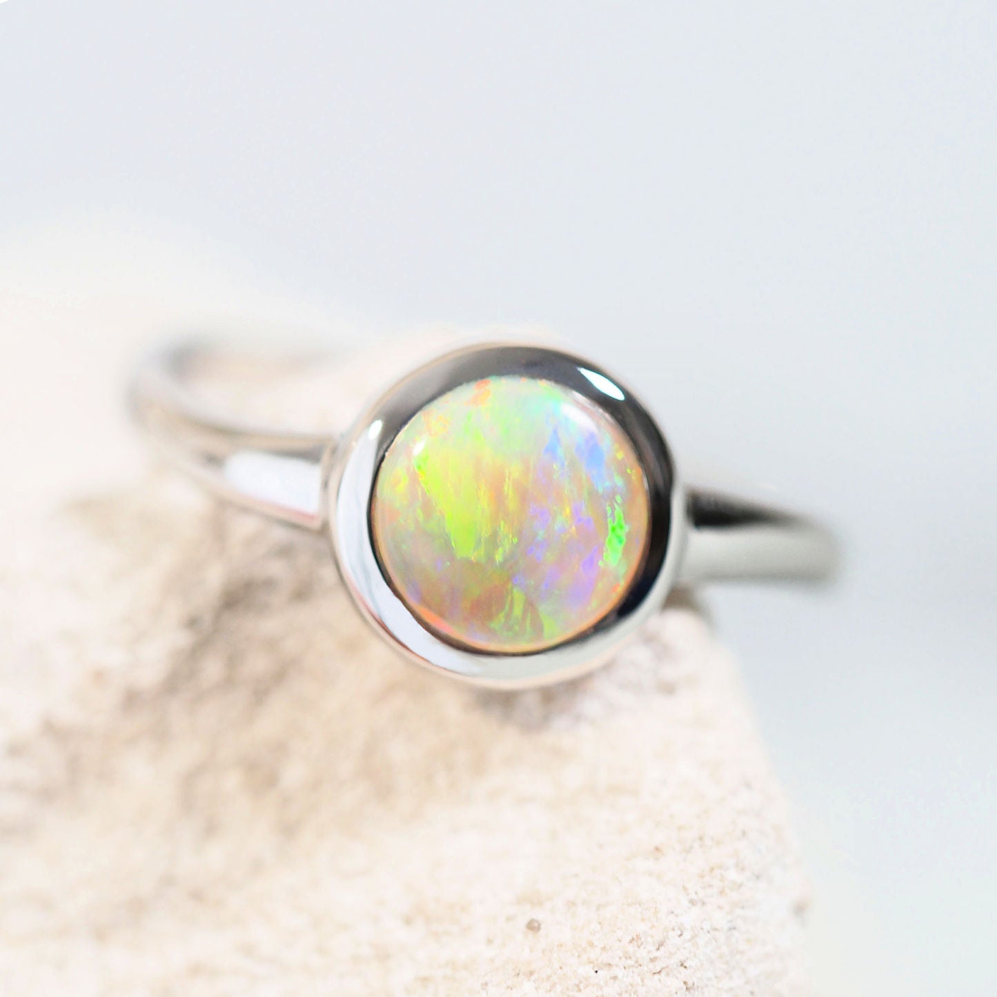 colourful crystal opal white gold ring