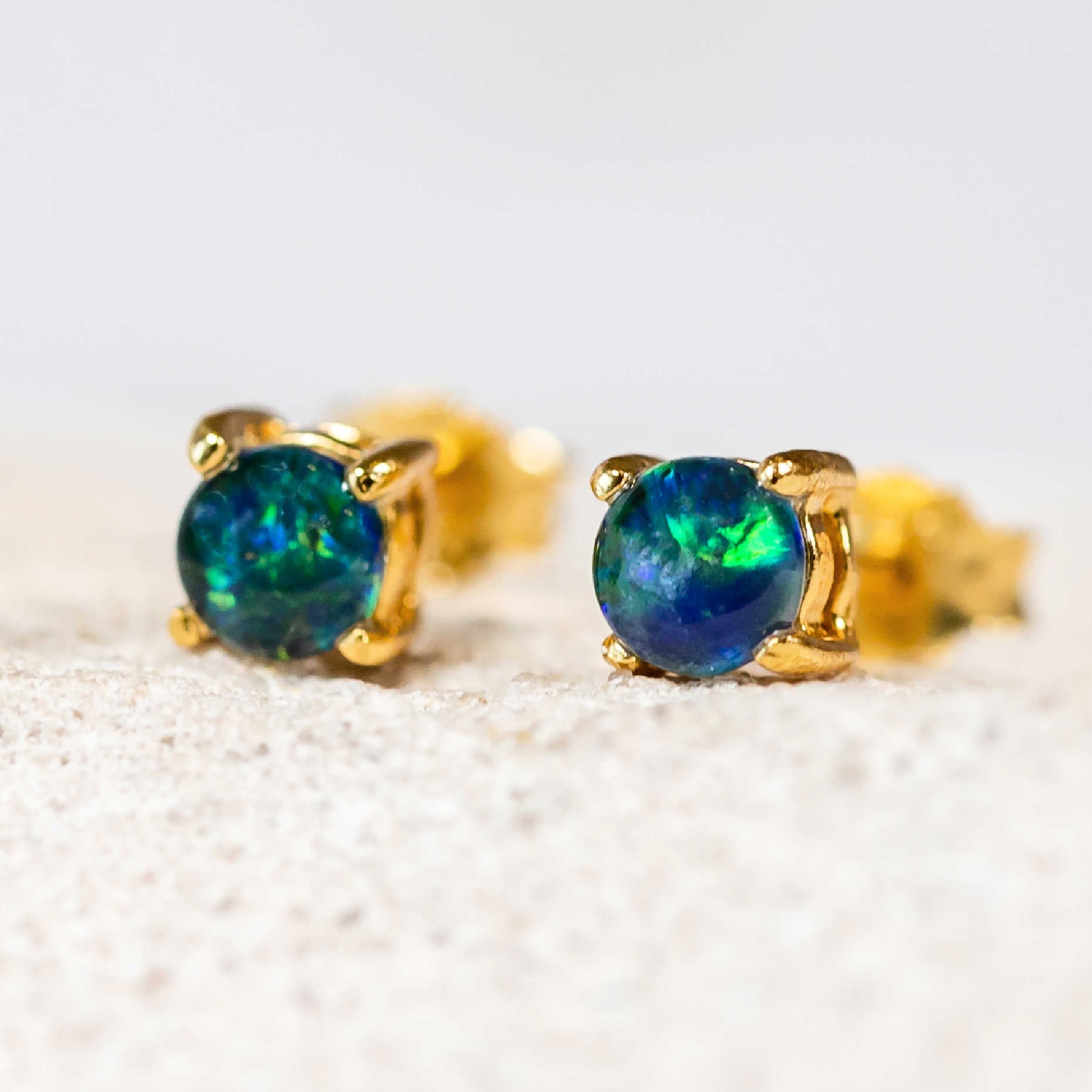 'Celia' Gold Plated Silver Australian Triplet Opal Earrings - Black Star Opal