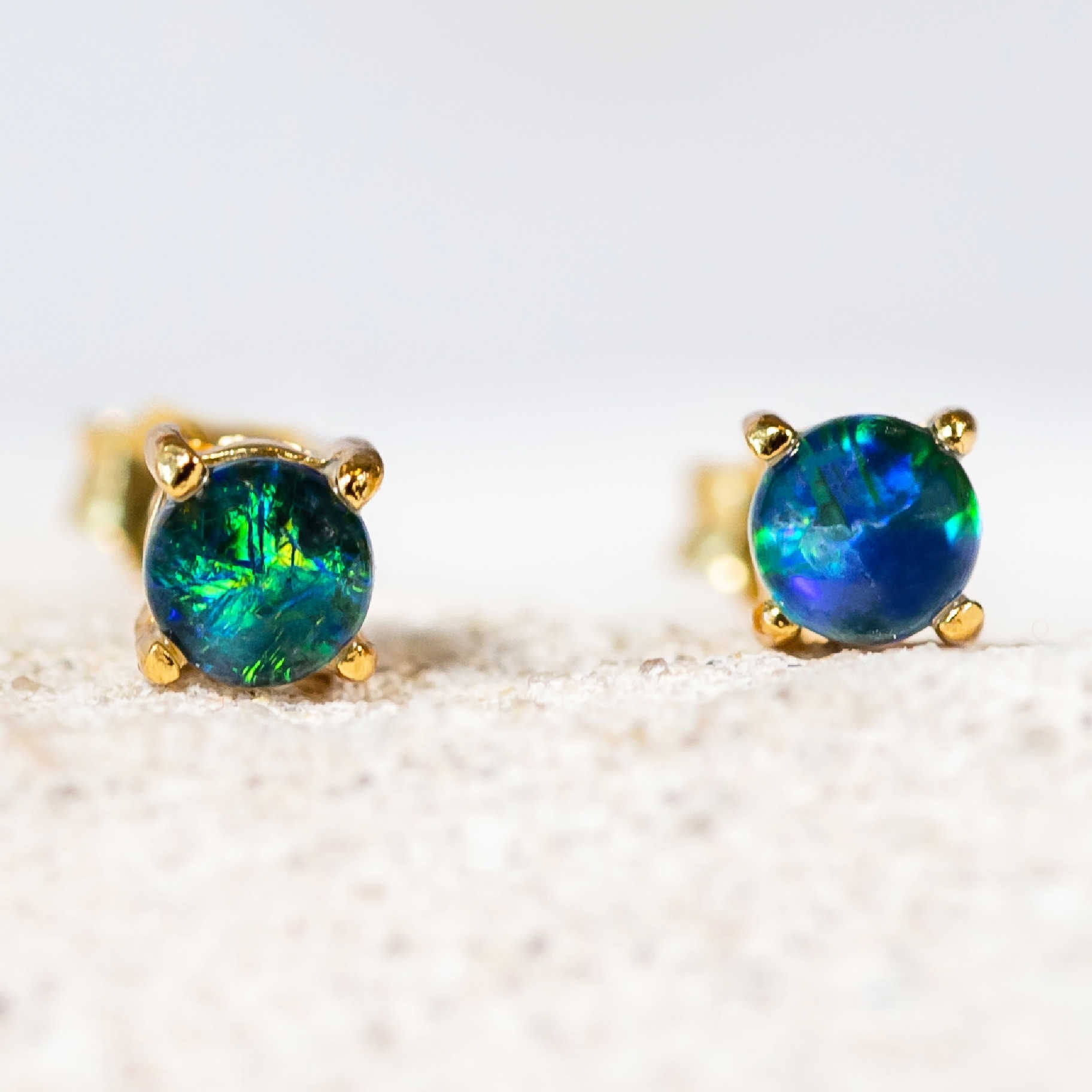 'Celia' Gold Plated Silver Australian Triplet Opal Earrings - Black Star Opal