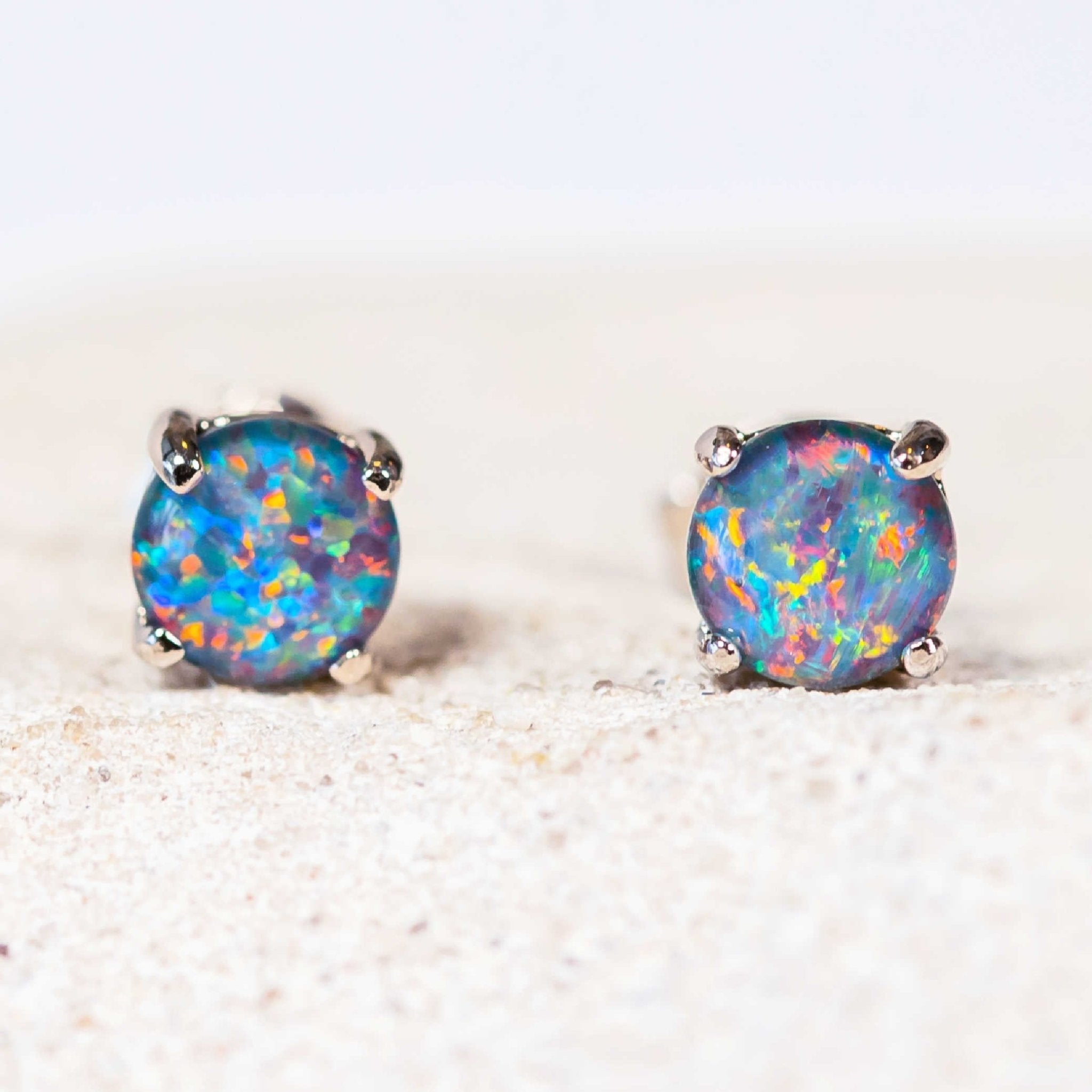 'Celia' Silver Australian Triplet Opal Earrings - Black Star Opal