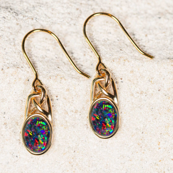 Dusk to Dreams Sapphire and Purple Opal Gold Drop Earrings I NIXIN