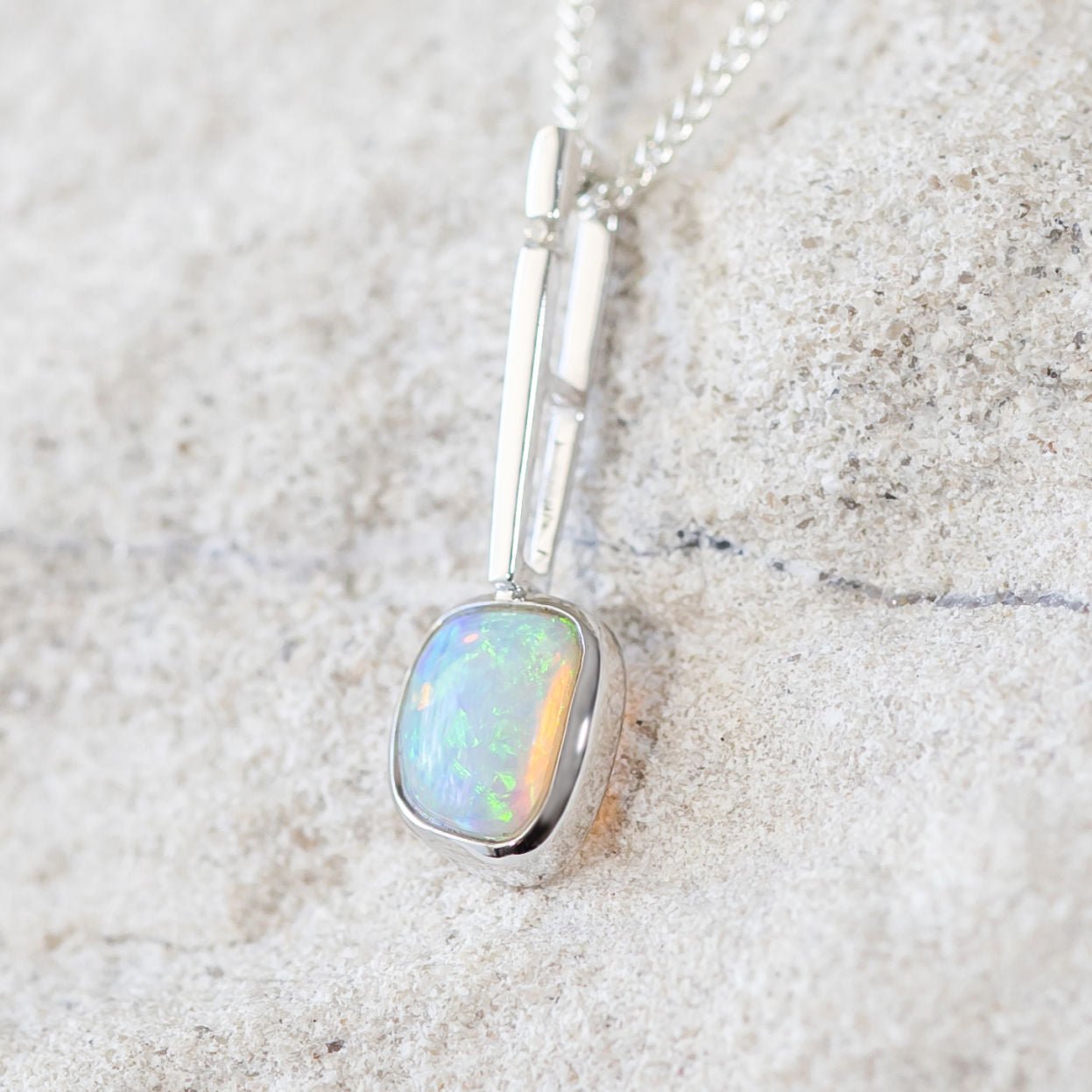 'Ciara' White Gold Australian Crystal Opal Necklace Pendant - Black Star Opal