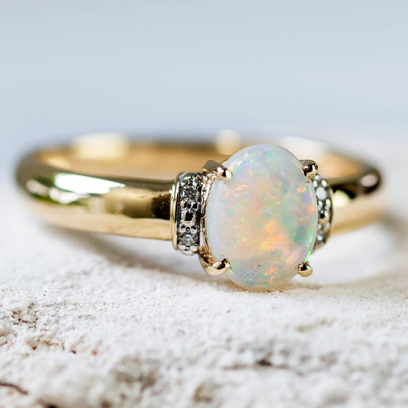'Clara' Gold Australian White Opal Ring - Black Star Opal
