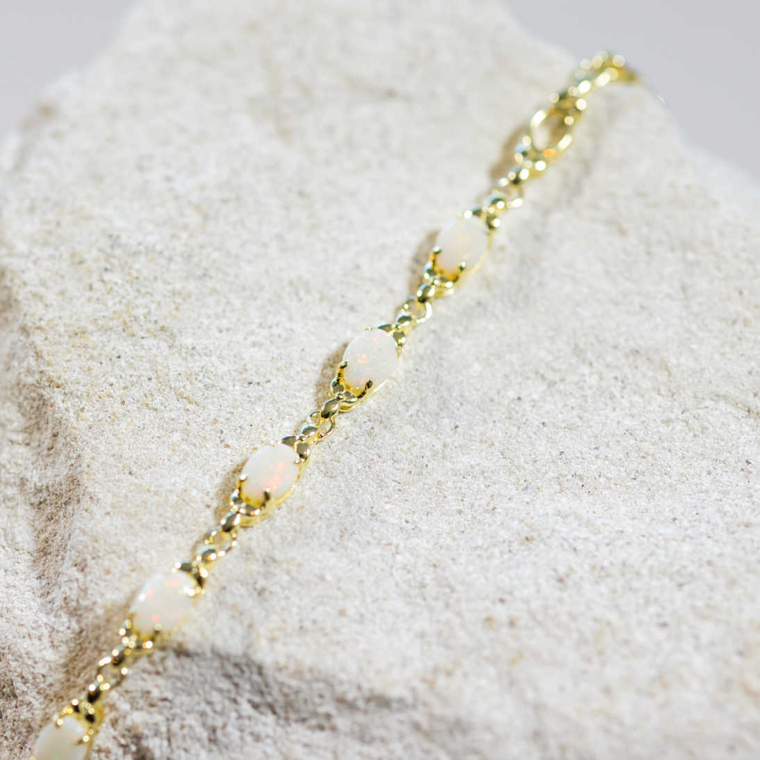 'Daisy Chain' Gold Plated Silver Australian White Opal Bracelet - Black Star Opal