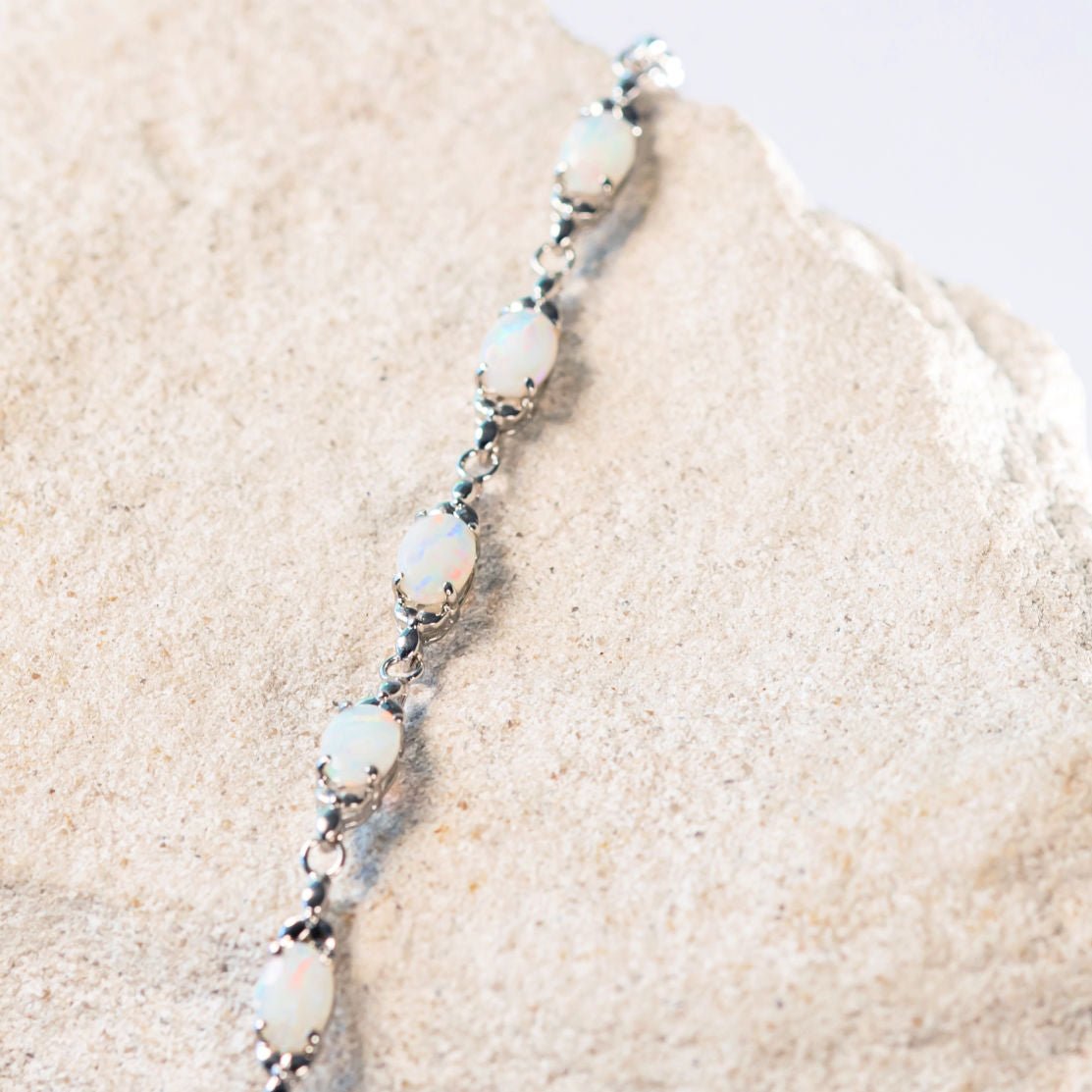 colourful white opal silver bracelet