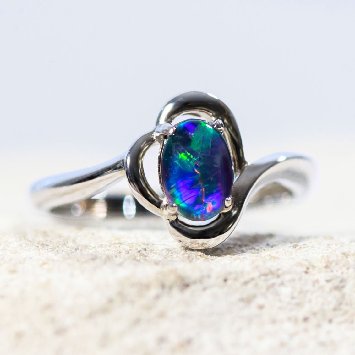 'Della' Silver Australian Triplet Opal Ring - Black Star Opal