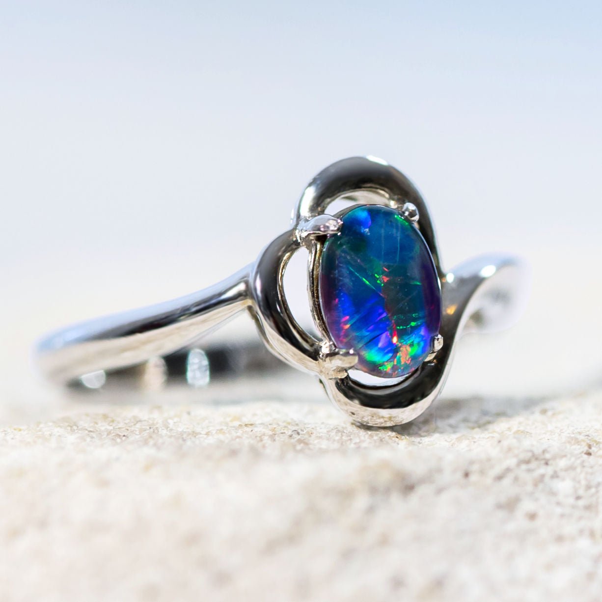 'Della' Silver Australian Triplet Opal Ring - Black Star Opal