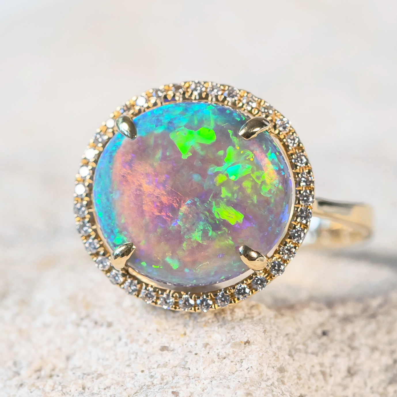 'Dhana' 18ct Yellow Gold Crystal Opal Ring - Black Star Opal