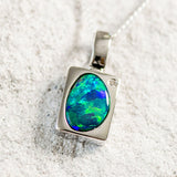 'Earth Dream' White Gold Australian Doublet Opal Necklace Pendant - Black Star Opal