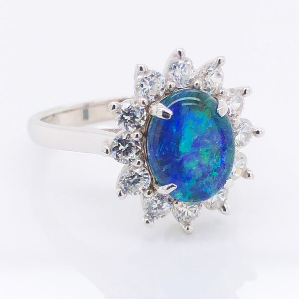 'Empress' Silver Australian Triplet Opal Ring - Black Star Opal