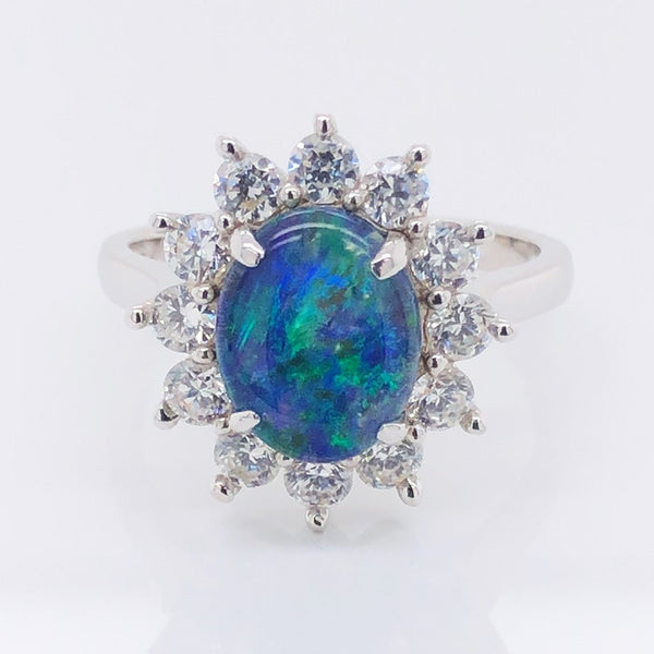 'Empress' Silver Australian Triplet Opal Ring - Black Star Opal