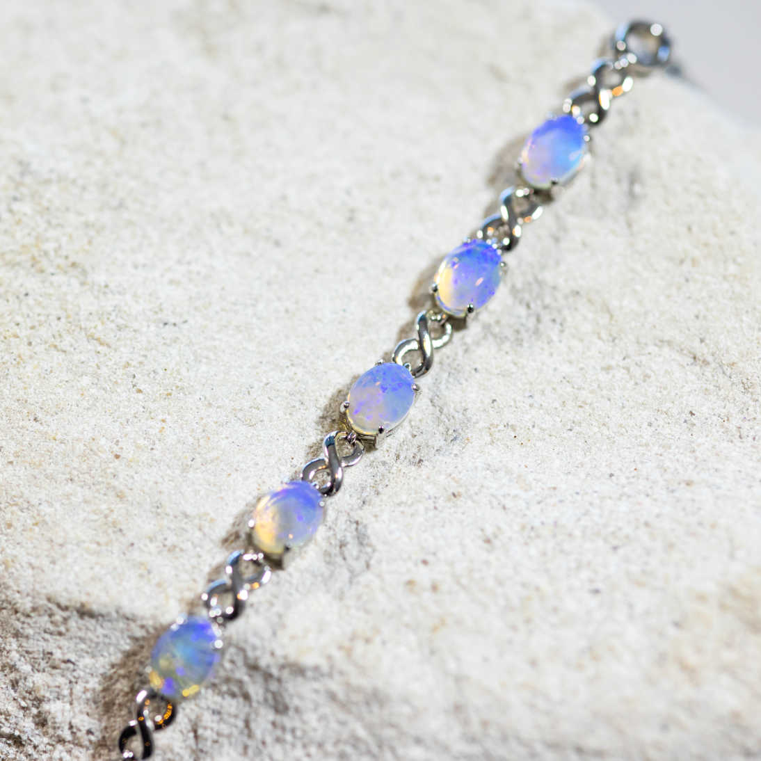 'Eternity' Silver Australian Crystal Opal Bracelet - Black Star Opal